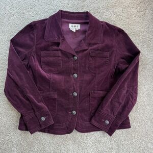 AMX Jacket Womens XL Purple Corduroy Button Front Collared Pockets Short